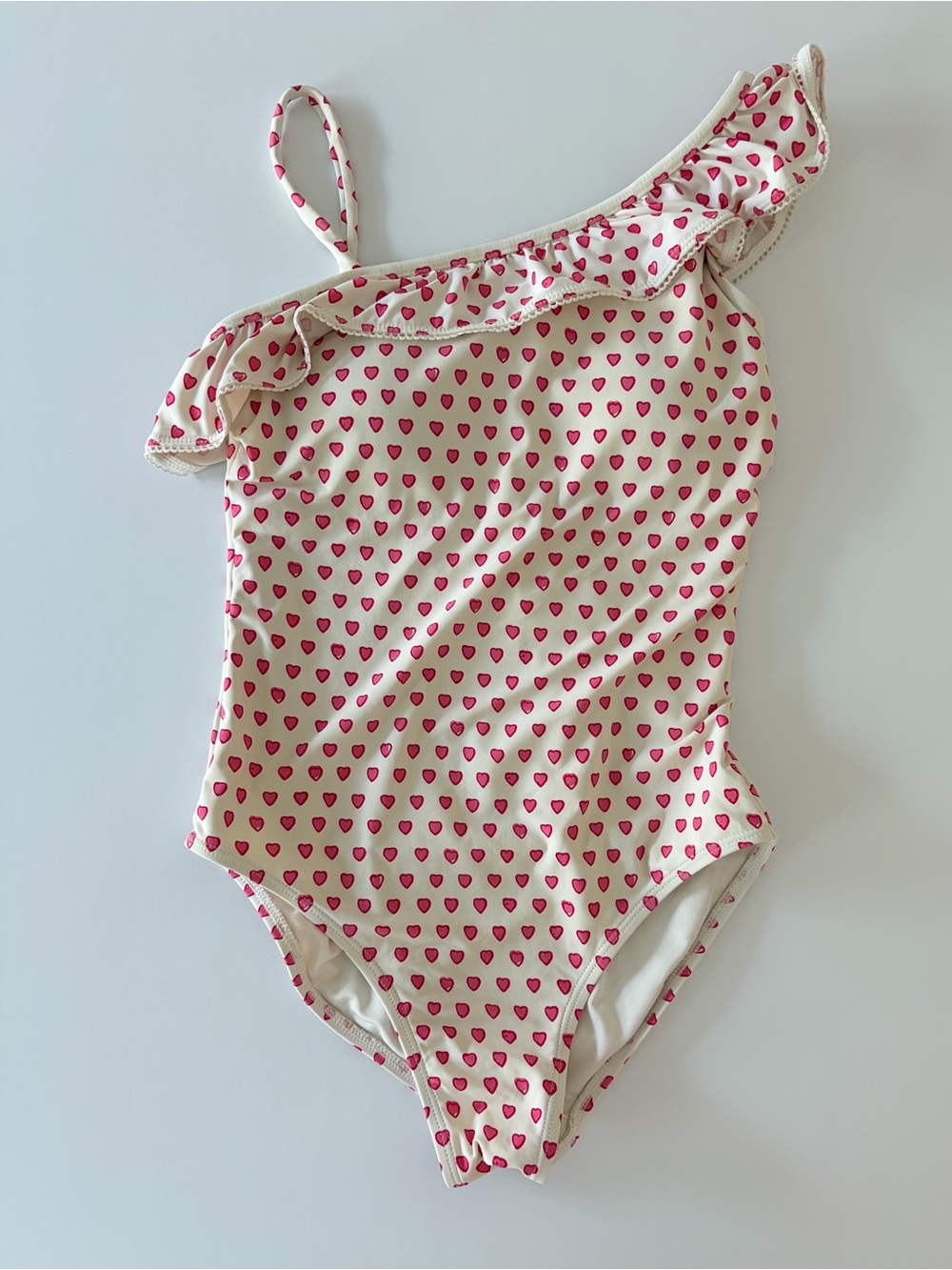 Roller Rabbit Girls Pink Hearts Ruffle One Piece Swim Suit Size 10 EUC